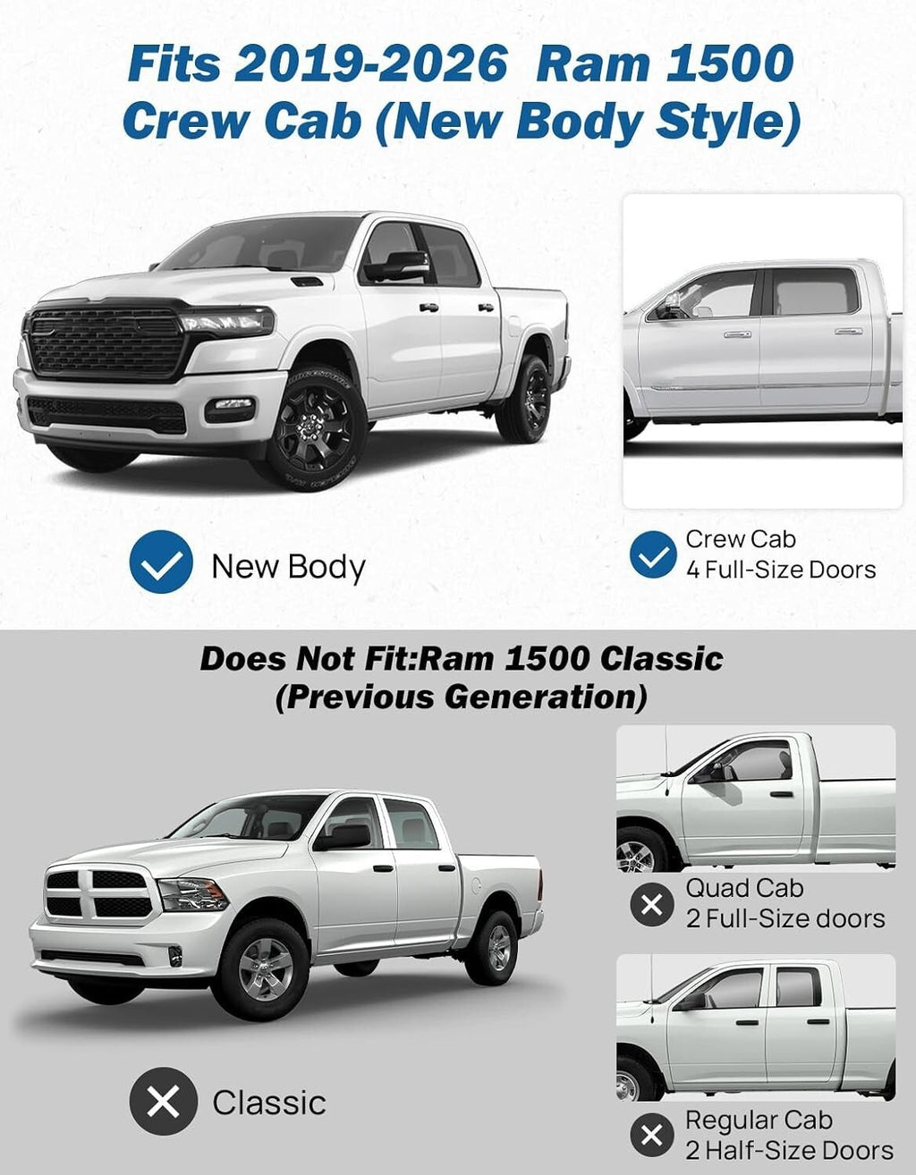 Running Boards 2019-2026 Dodge Ram 1500 Crew Cab Bed Access Side Step Nerf Bar