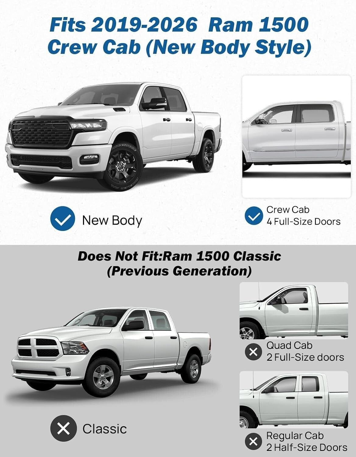 Running Boards 2019-2026 Dodge Ram 1500 Crew Cab Bed Access Side Step Nerf Bar
