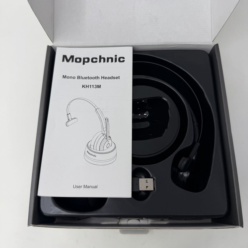 Mopchnic Bluetooth Headset Wireless Headphone w/ AI Noise-Canceling Microphone
