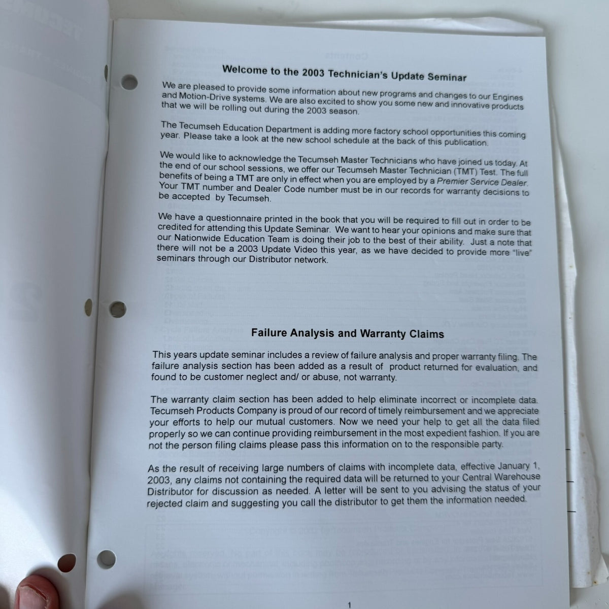 Tecumseh Factory Training- 2003 Update Manual