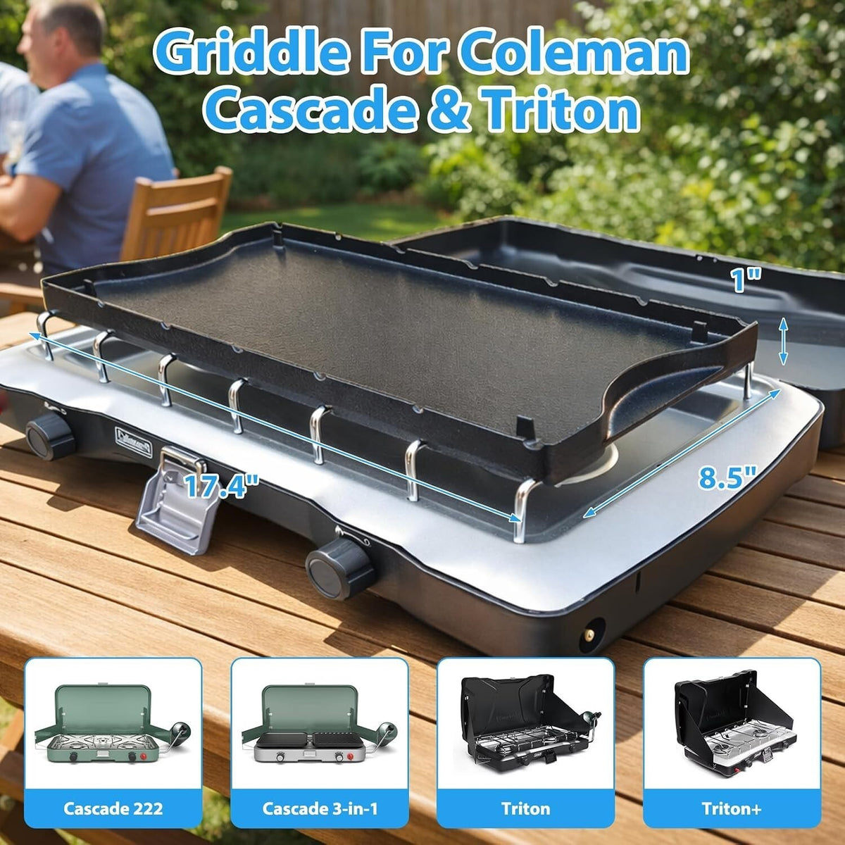 Ceramic Nonstick Reversible Griddle Coleman Cascade & Triton Camp Stove 17."x8.5