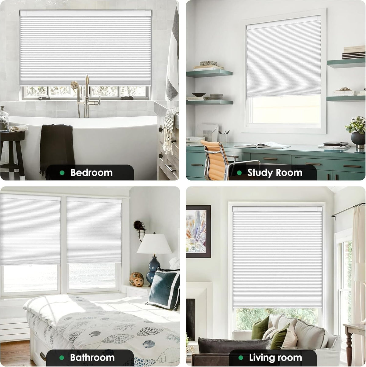 LazBlinds No Tools No Drill Cordless Cellular Shades 31" W x 36" H, White New