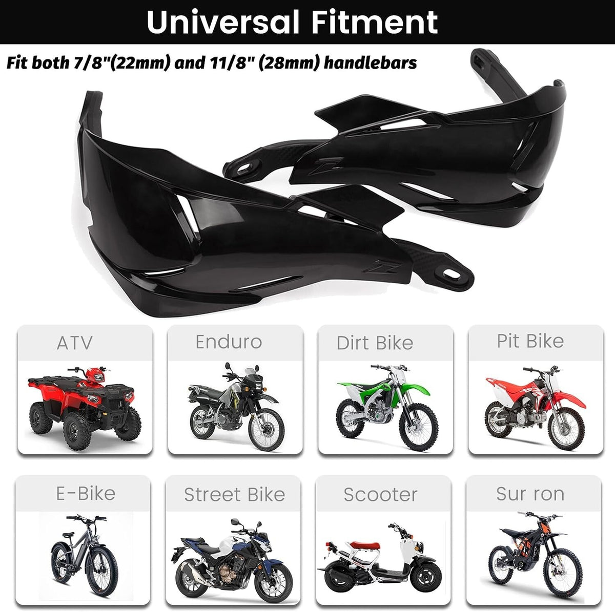 Universal Black Handguards Dirt Bike Ebike ATV Quad 7/8" 22MM 1 1/8" 28MM Motox