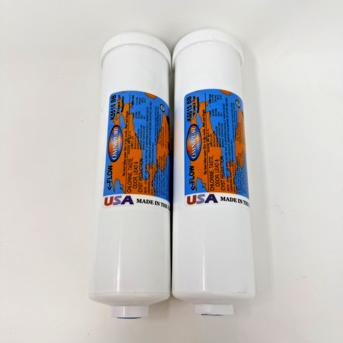 2 Pack Omnipure K5515-BB 1M Lead & Cyst Reduction Carbon Filter 1/4" Female Port