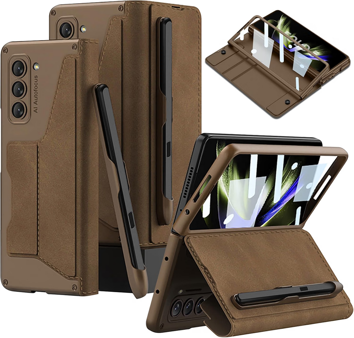 Samsung Galaxy Z Fold 5 Full Body Wallet Case Screen Protector S Pen - Image 1