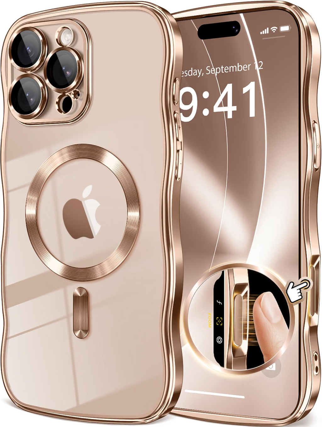 iPhone 16 Pro Max Case Magnetic Gold Wave Clear - Image 1