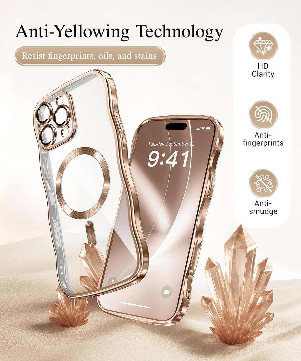 iPhone 16 Pro Max Case Magnetic Gold Wave Clear - Image 2