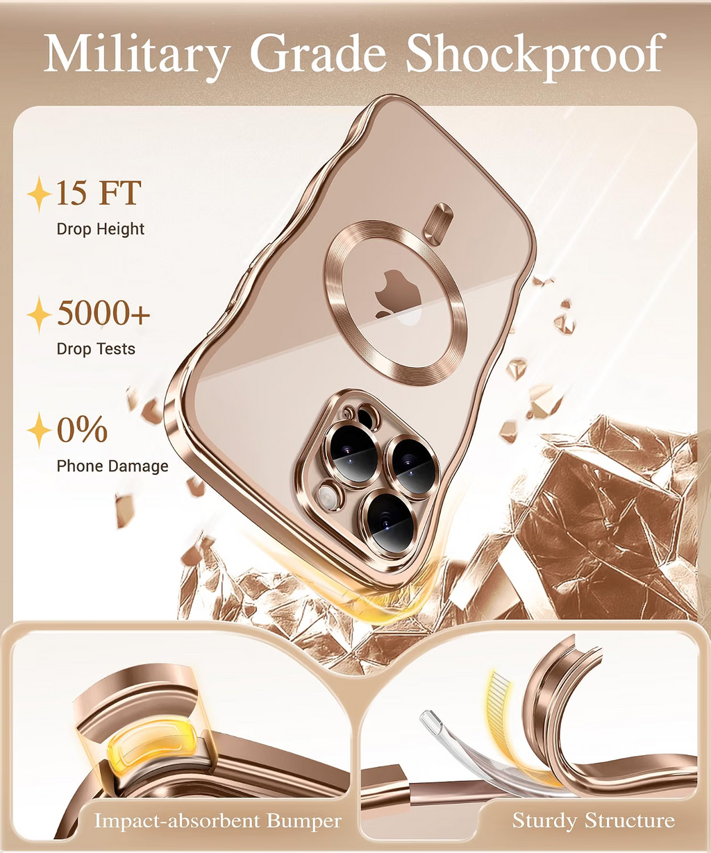 iPhone 16 Pro Max Case Magnetic Gold Wave Clear - Image 3