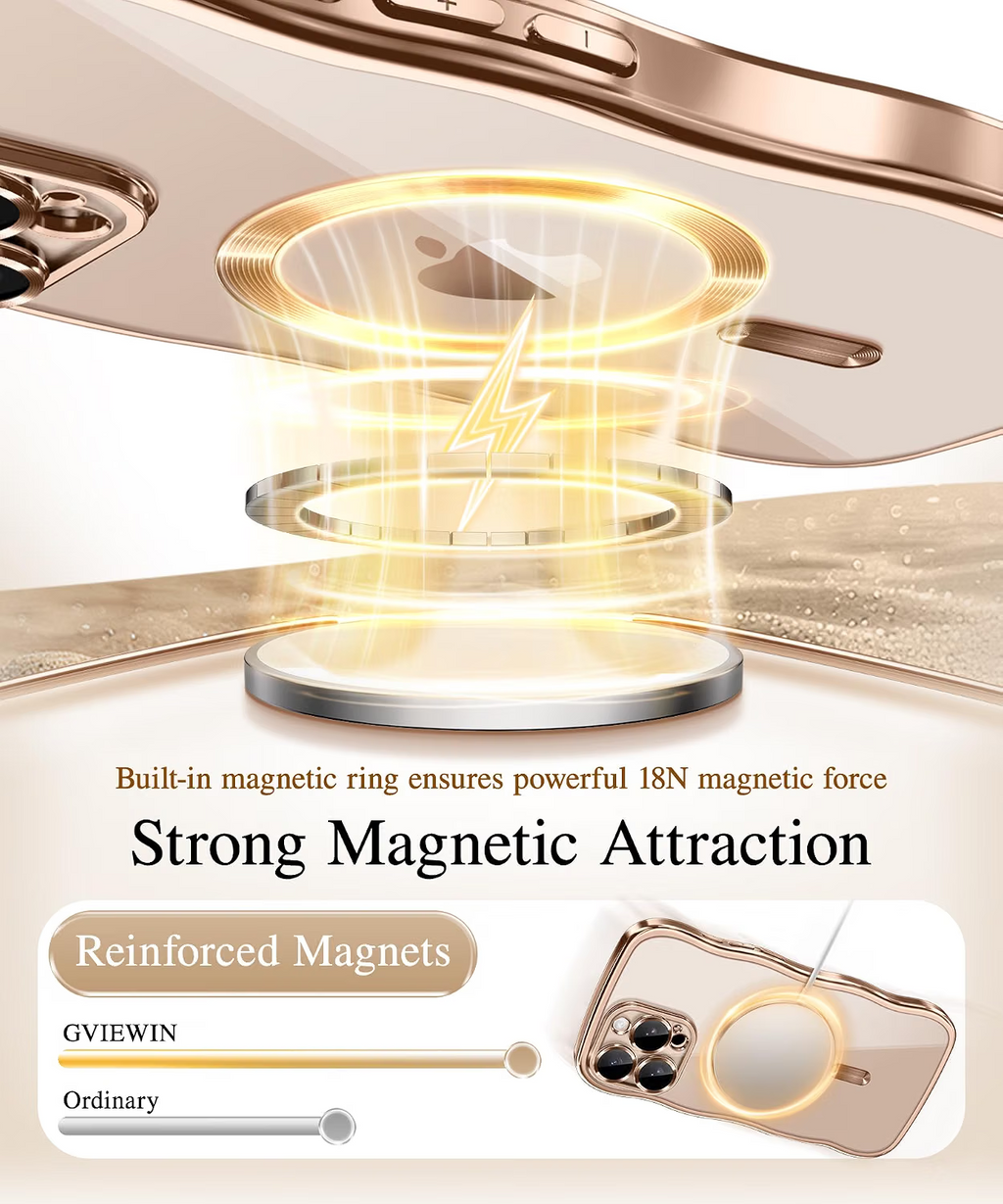 iPhone 16 Pro Max Case Magnetic Gold Wave Clear - Image 4