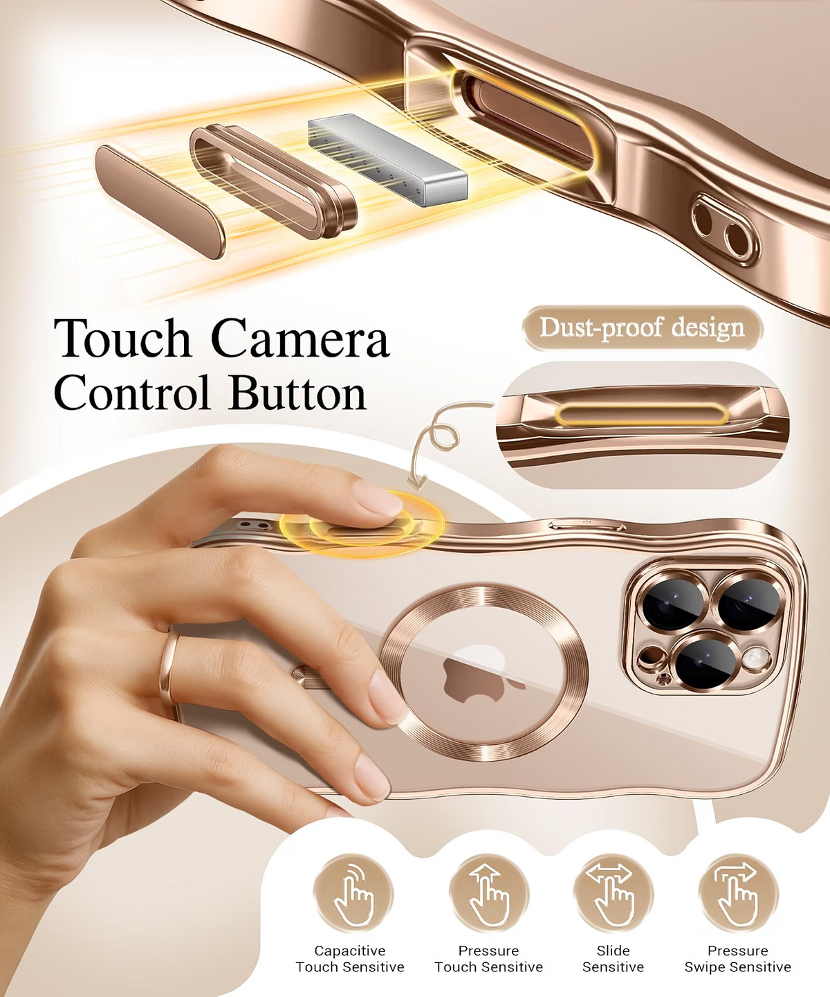 iPhone 16 Pro Max Case Magnetic Gold Wave Clear - Image 5