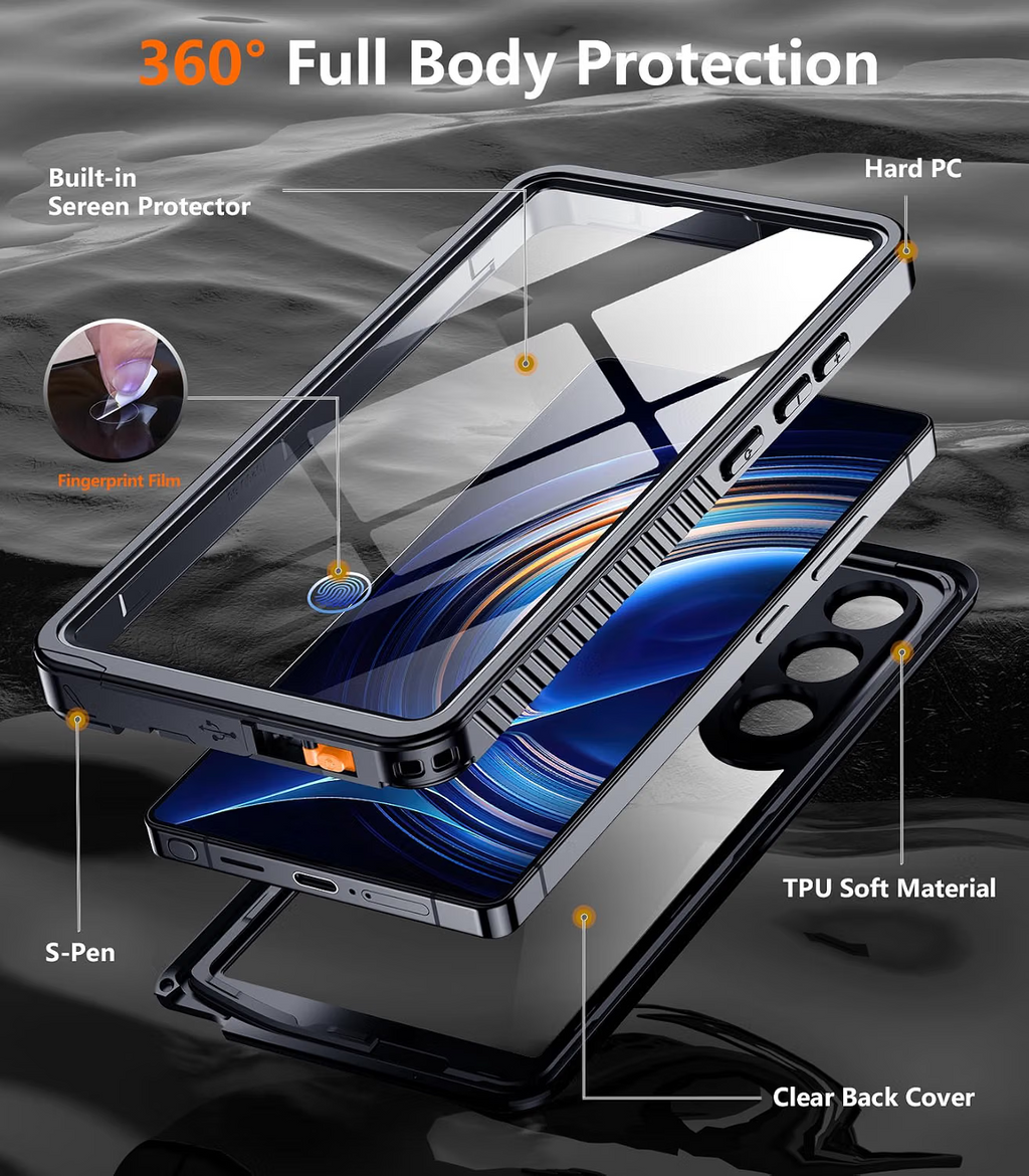 Samsung Galaxy S25 Ultra Case Waterproof full body case Black - Image 5