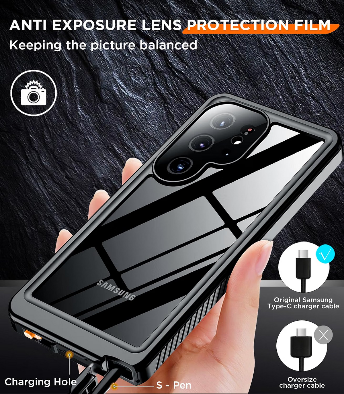 Samsung Galaxy S25 Ultra Case Waterproof full body case Black - Image 3