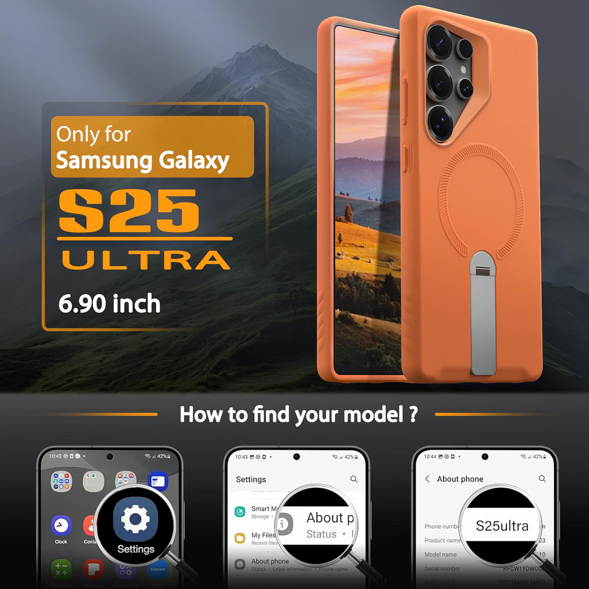 Samsung Galaxy S25 Magnetic Case Kickstand Orange - Image 2