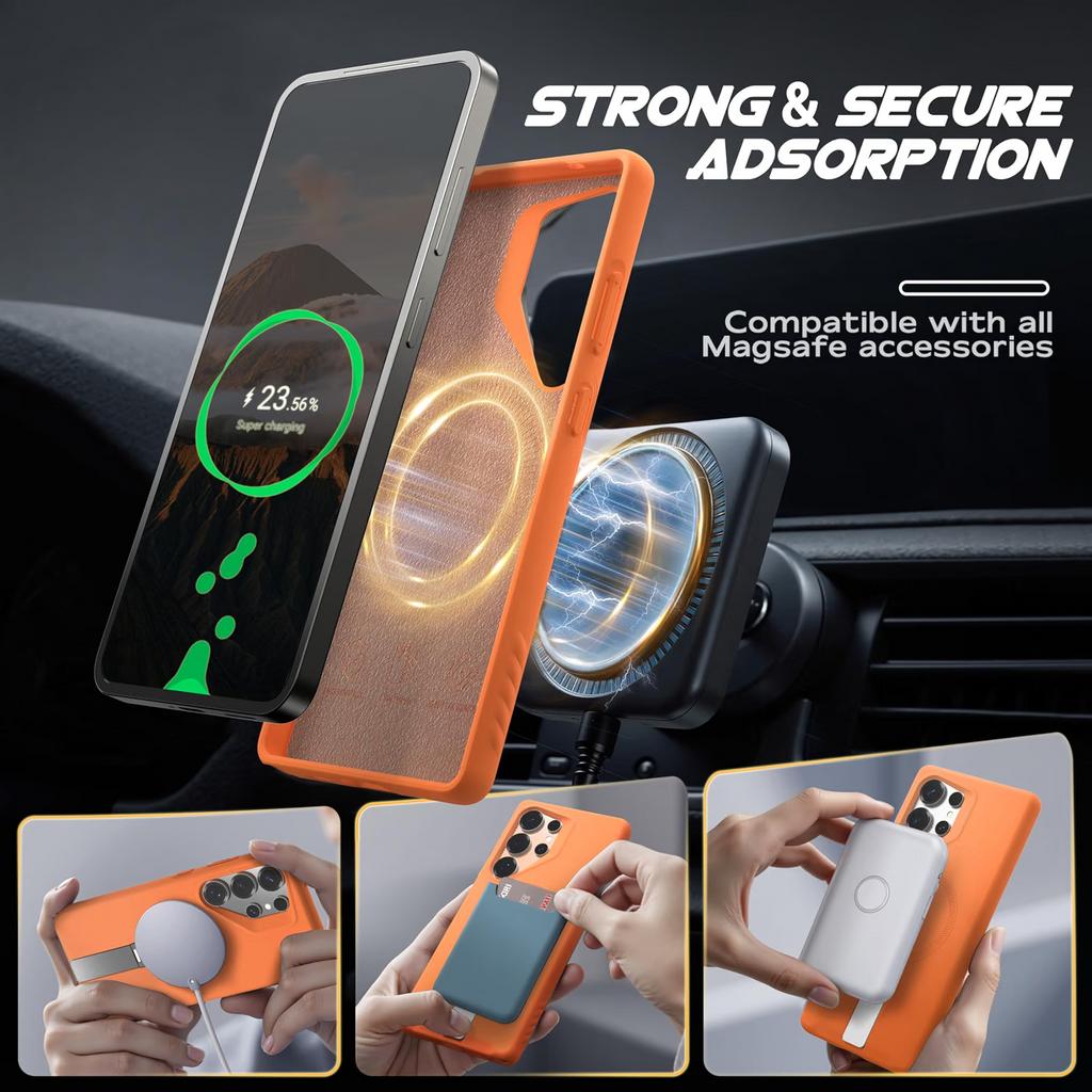 Samsung Galaxy S25 Magnetic Case Kickstand Orange - Image 4