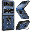 Samsung Galaxy Z Flip 3 Full Coverage Ring Kickstand Navy Blue Rugged Lens Cover - Image 1