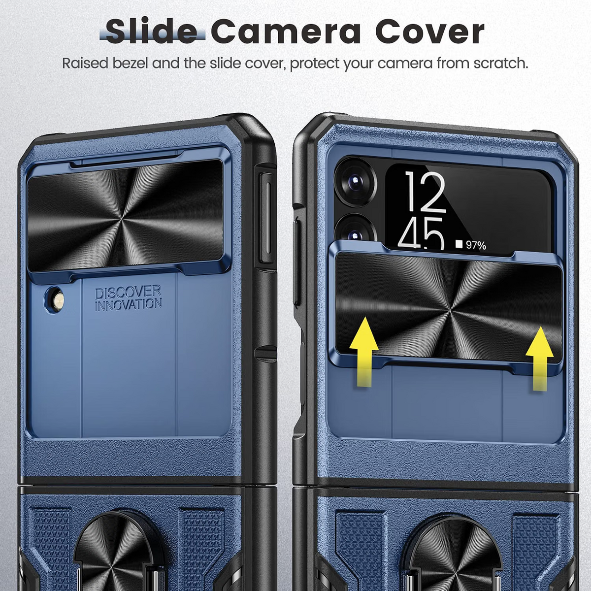 Samsung Galaxy Z Flip 3 Full Coverage Ring Kickstand Navy Blue Rugged Lens Cover - Image 7