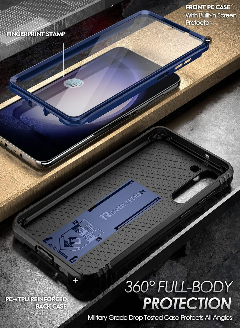 Samsung Galaxy S23 Rugged Case Kickstand Black Navy Blue - Image 3