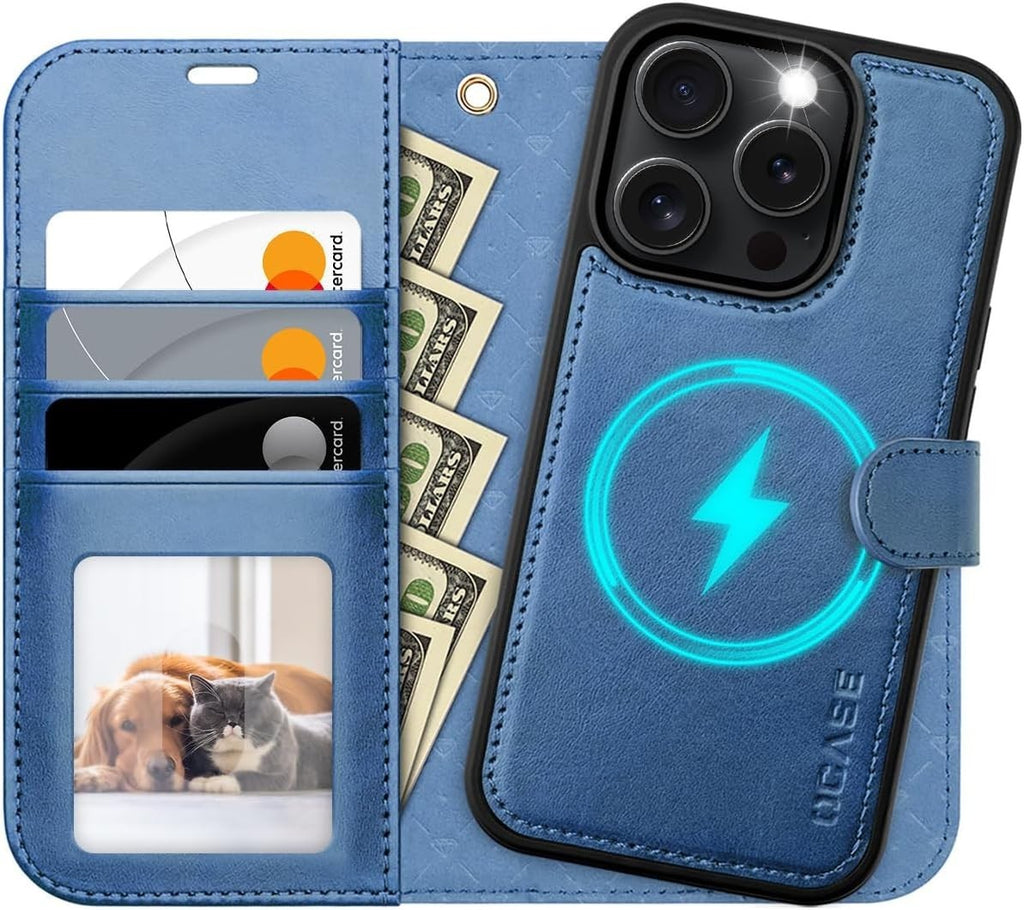iPhone 16 Pro Wallet Wristlet Case Folio Blue Magnetic - Image 1