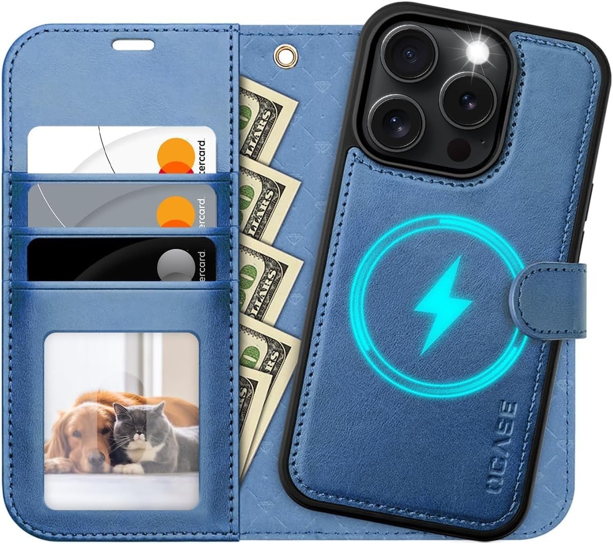 iPhone 16 Pro Wallet Wristlet Case Folio Blue Magnetic - Image 1