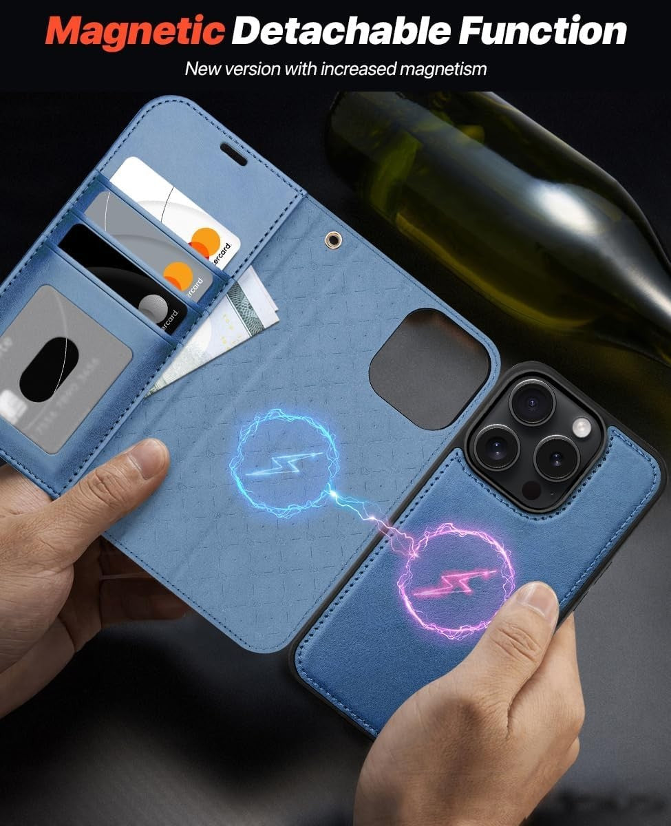 iPhone 16 Pro Wallet Wristlet Case Folio Blue Magnetic - Image 5