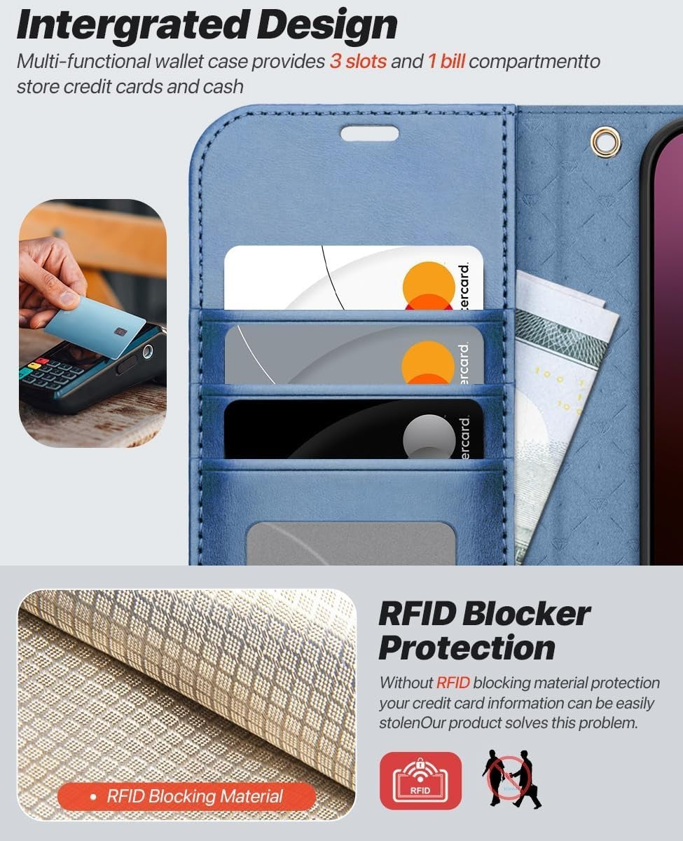 iPhone 16 Pro Wallet Wristlet Case Folio Blue Magnetic - Image 4
