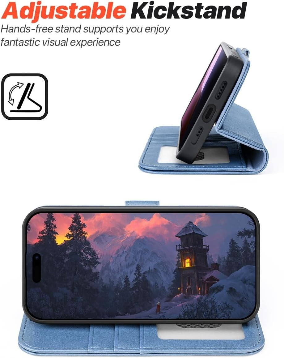 iPhone 16 Pro Wallet Wristlet Case Folio Blue Magnetic - Image 3