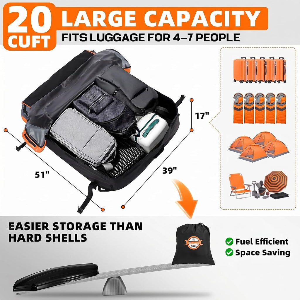 Sailnovo Aerodynamic Rooftop Cargo Carrier Bag, 20 Cubic Feet Waterproof - Image 2