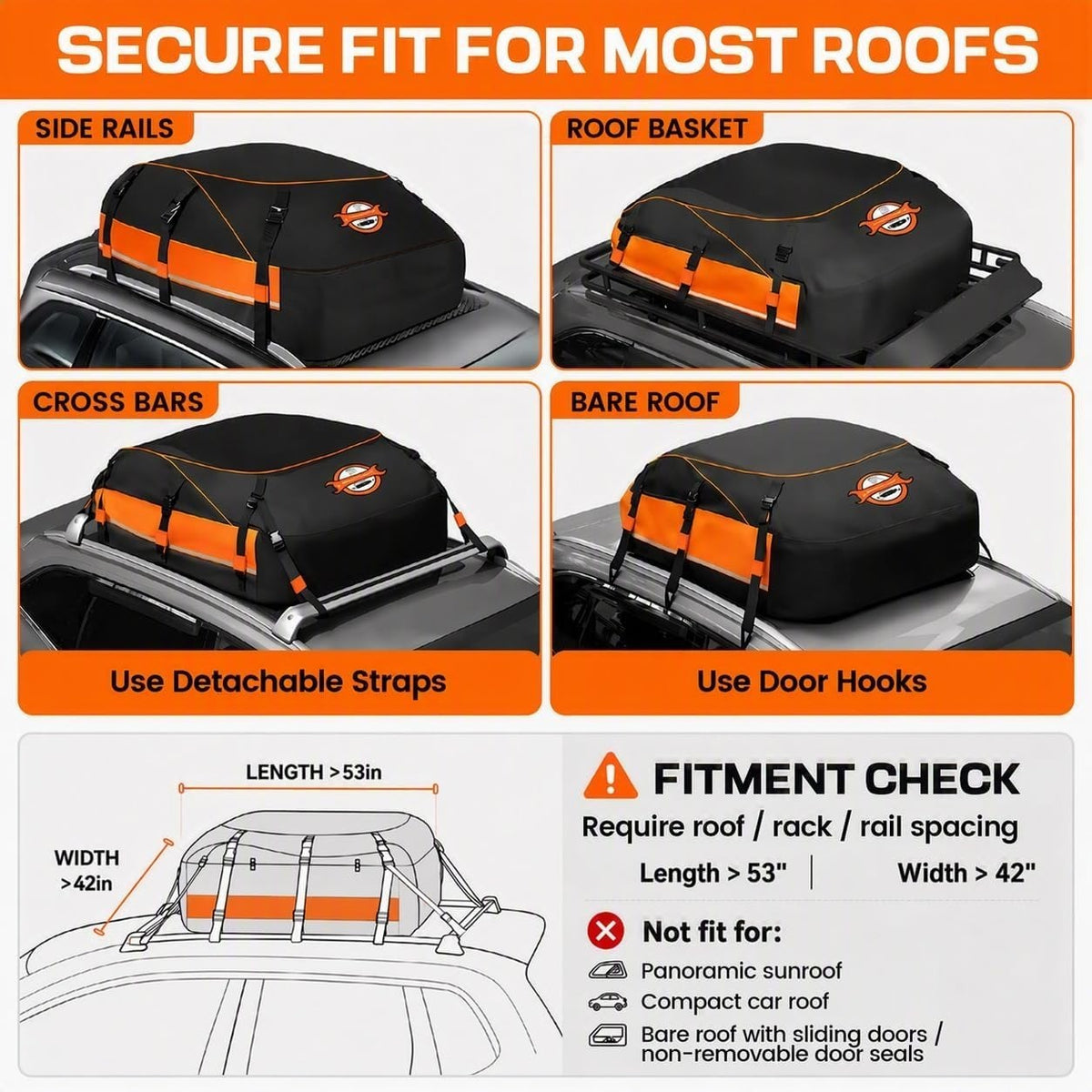 Sailnovo Aerodynamic Rooftop Cargo Carrier Bag, 20 Cubic Feet Waterproof - Image 7