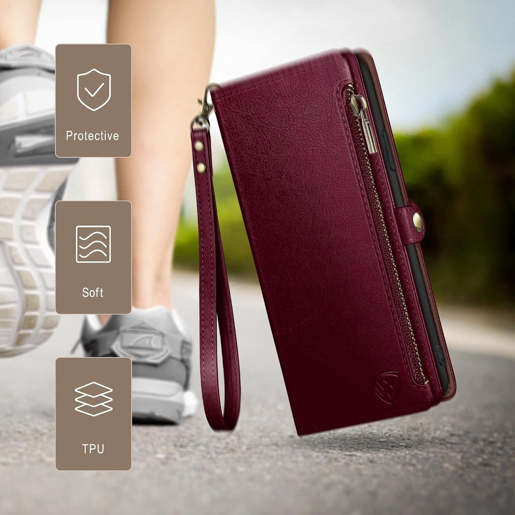 iPhone 15 Pro Wallet Case Folio Wine Red - Image 2