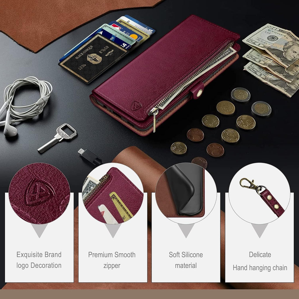 iPhone 15 Pro Wallet Case Folio Wine Red - Image 5