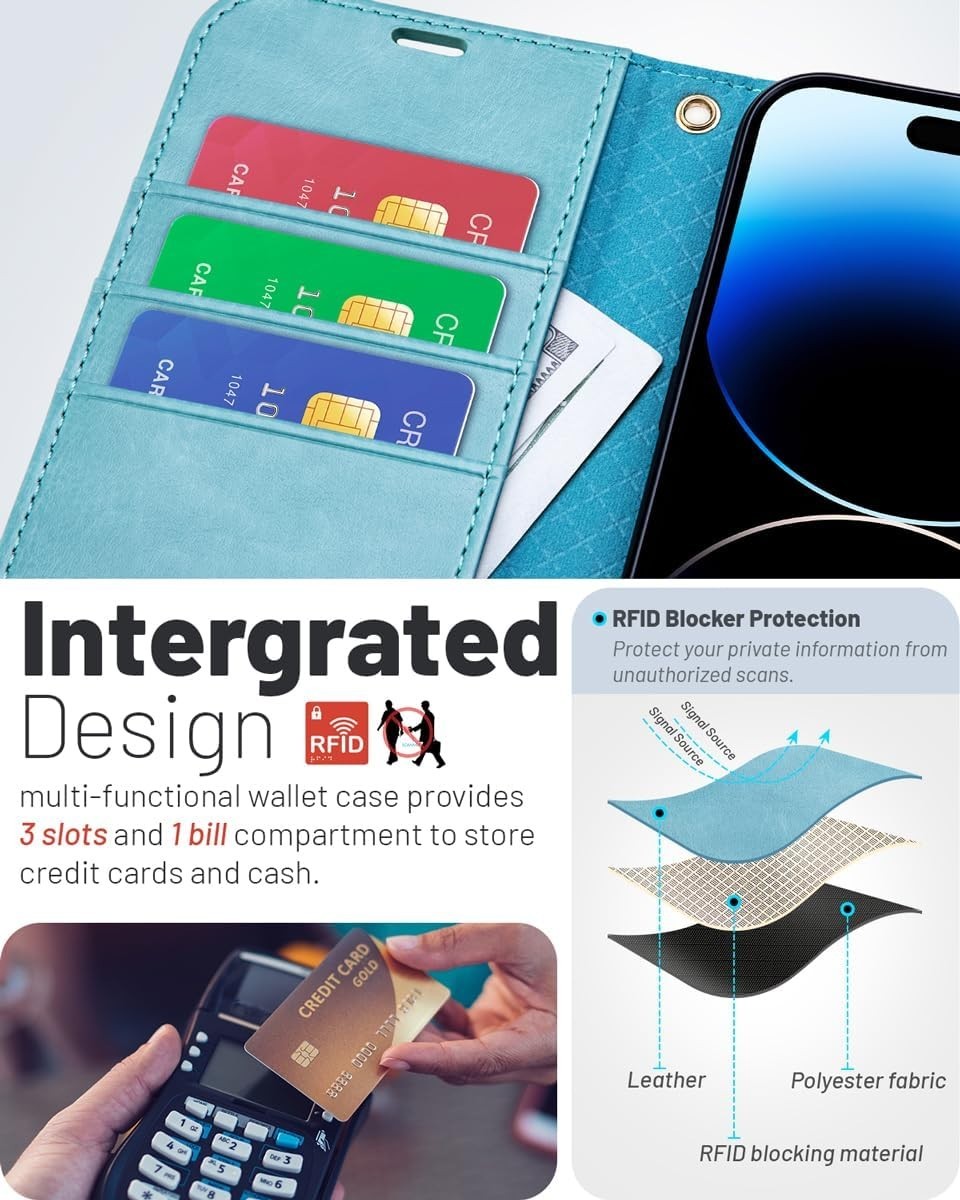 iPhone 15 Pro Wallet Case Flip Folio Mint Green - Image 5