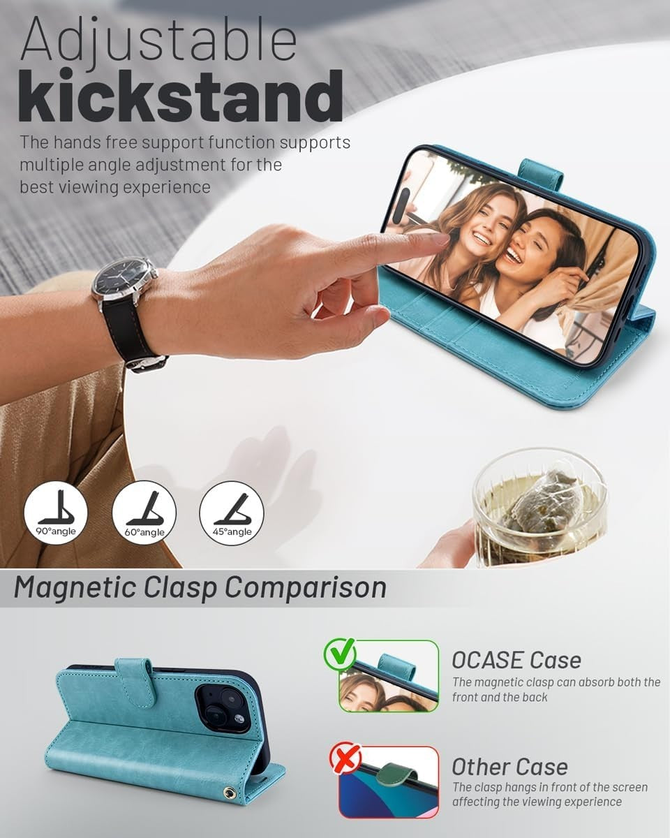 iPhone 15 Pro Wallet Case Flip Folio Mint Green - Image 4