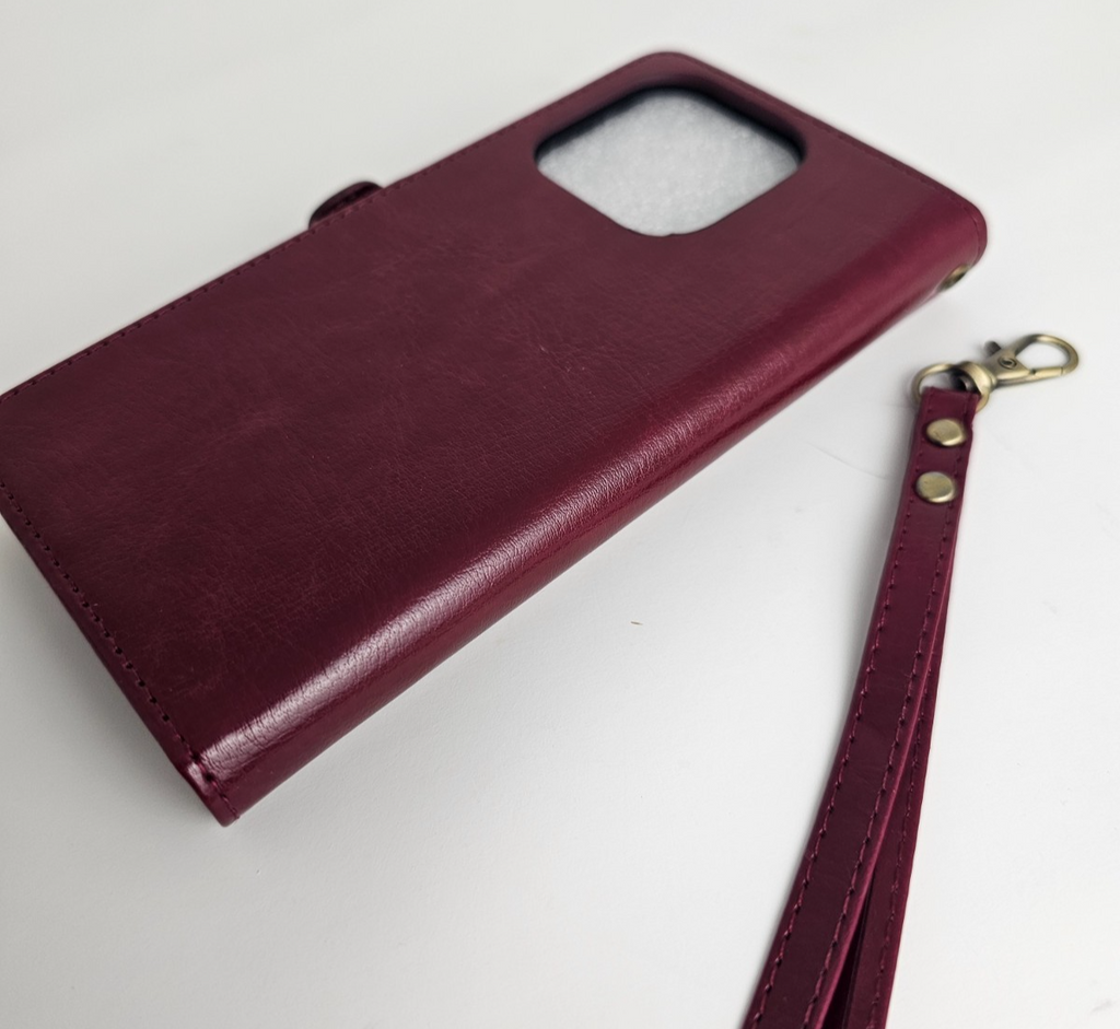iPhone 15 Pro Wallet Case Folio Wine Red - Image 9