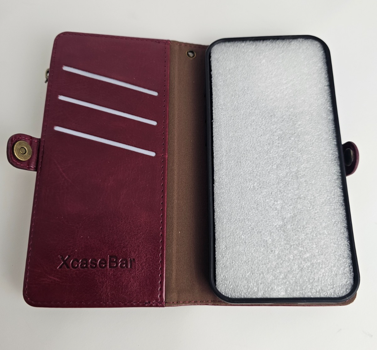 iPhone 15 Pro Wallet Case Folio Wine Red - Image 11