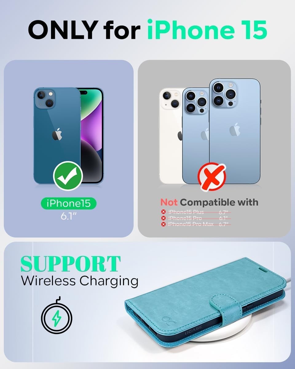 iPhone 15 Pro Wallet Case Flip Folio Mint Green - Image 6