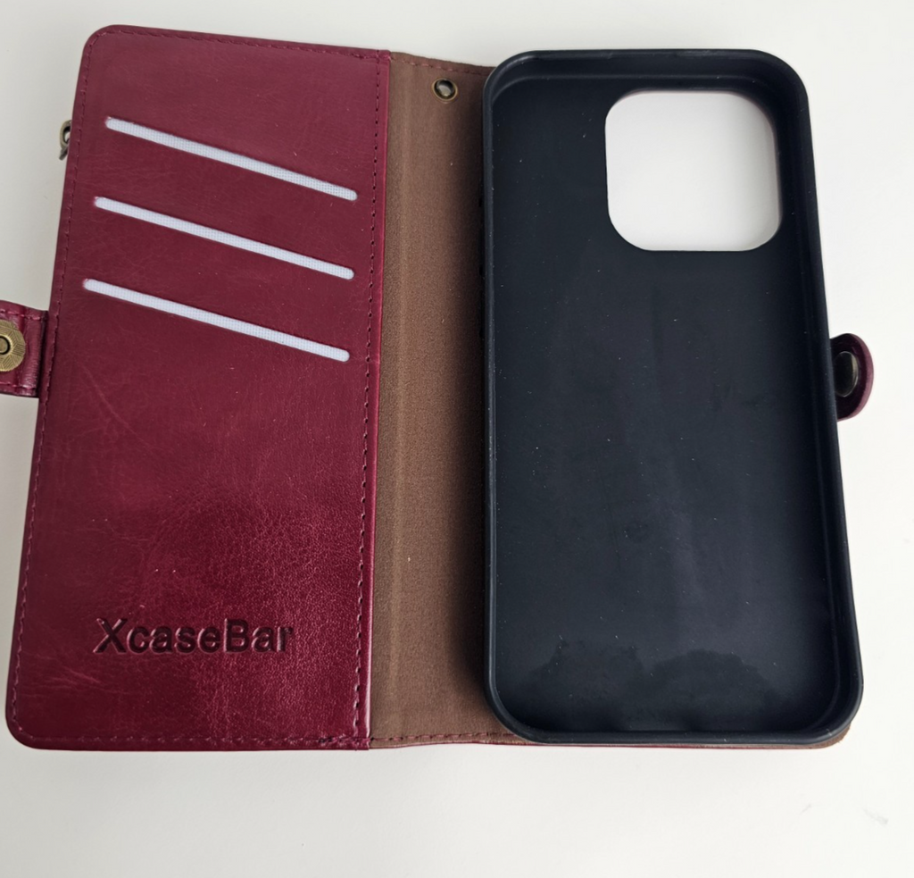 iPhone 15 Pro Wallet Case Folio Wine Red - Image 12