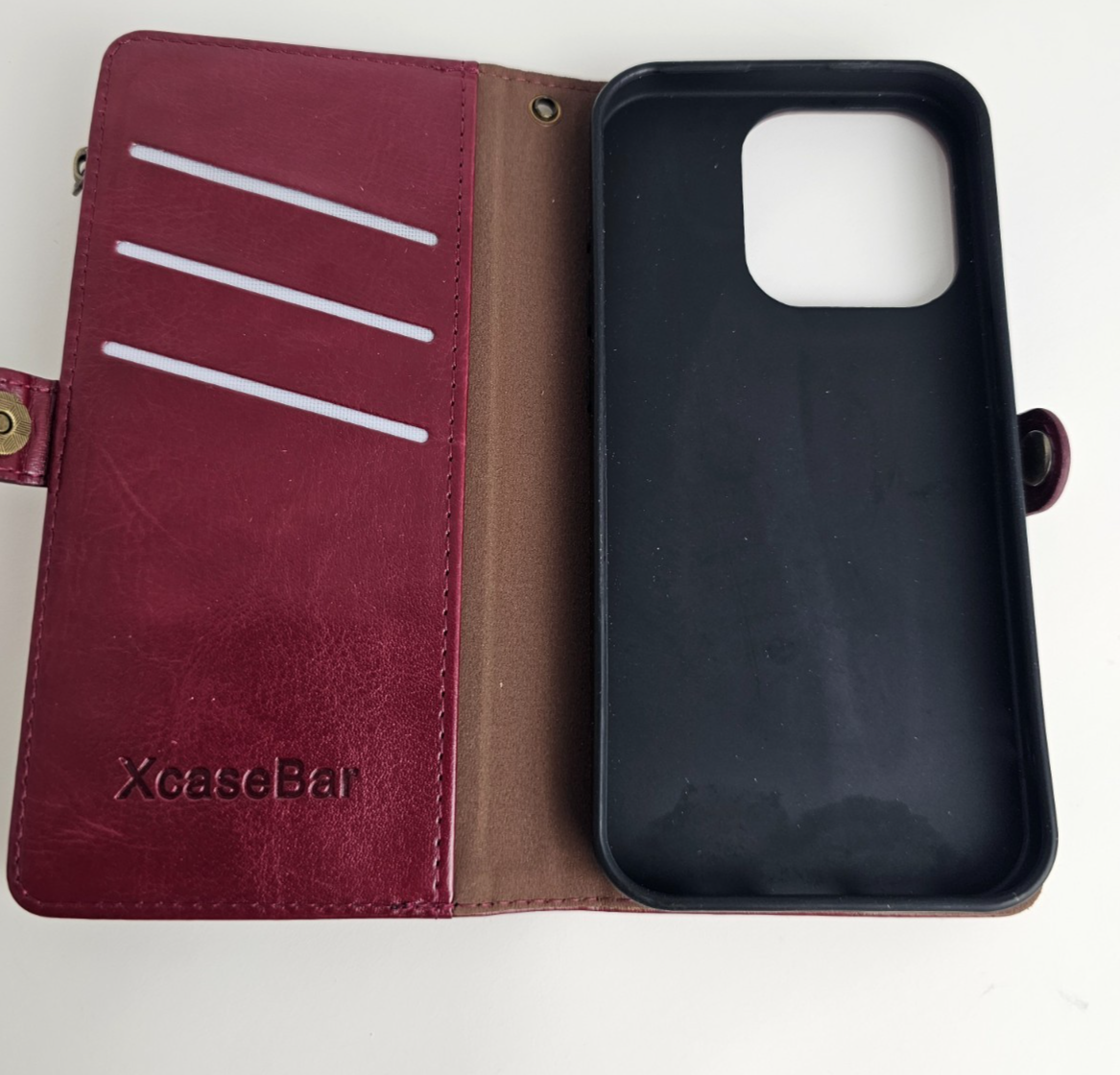 iPhone 15 Pro Wallet Case Folio Wine Red - Image 12