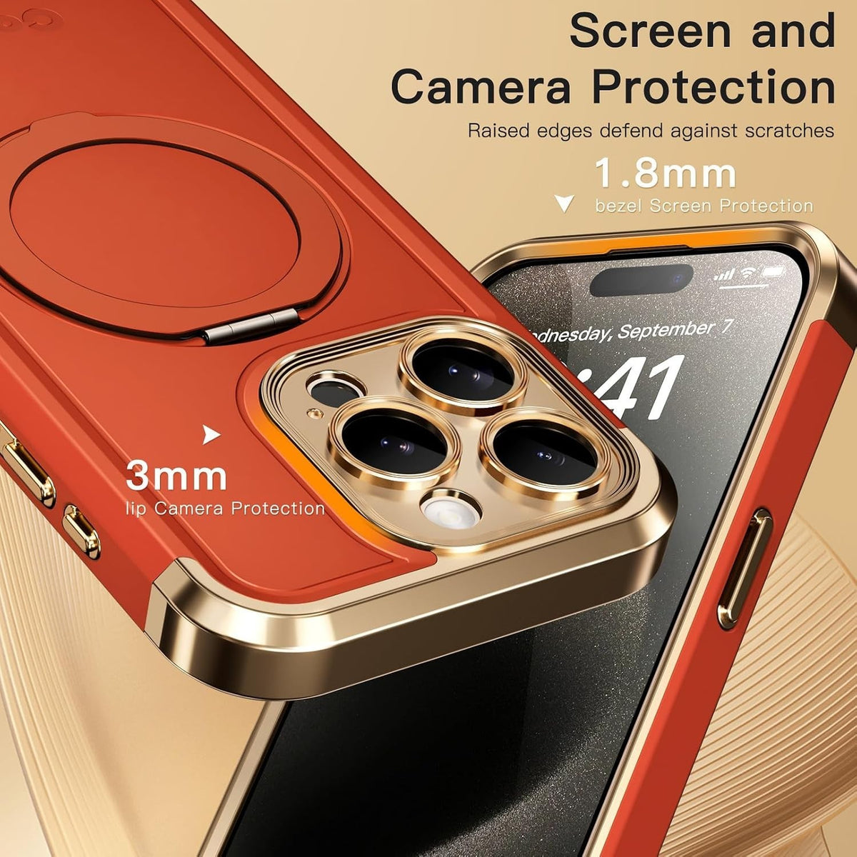 iPhone 15 Pro Max Magnetic Ring Kickstand Orange Gold - Image 4