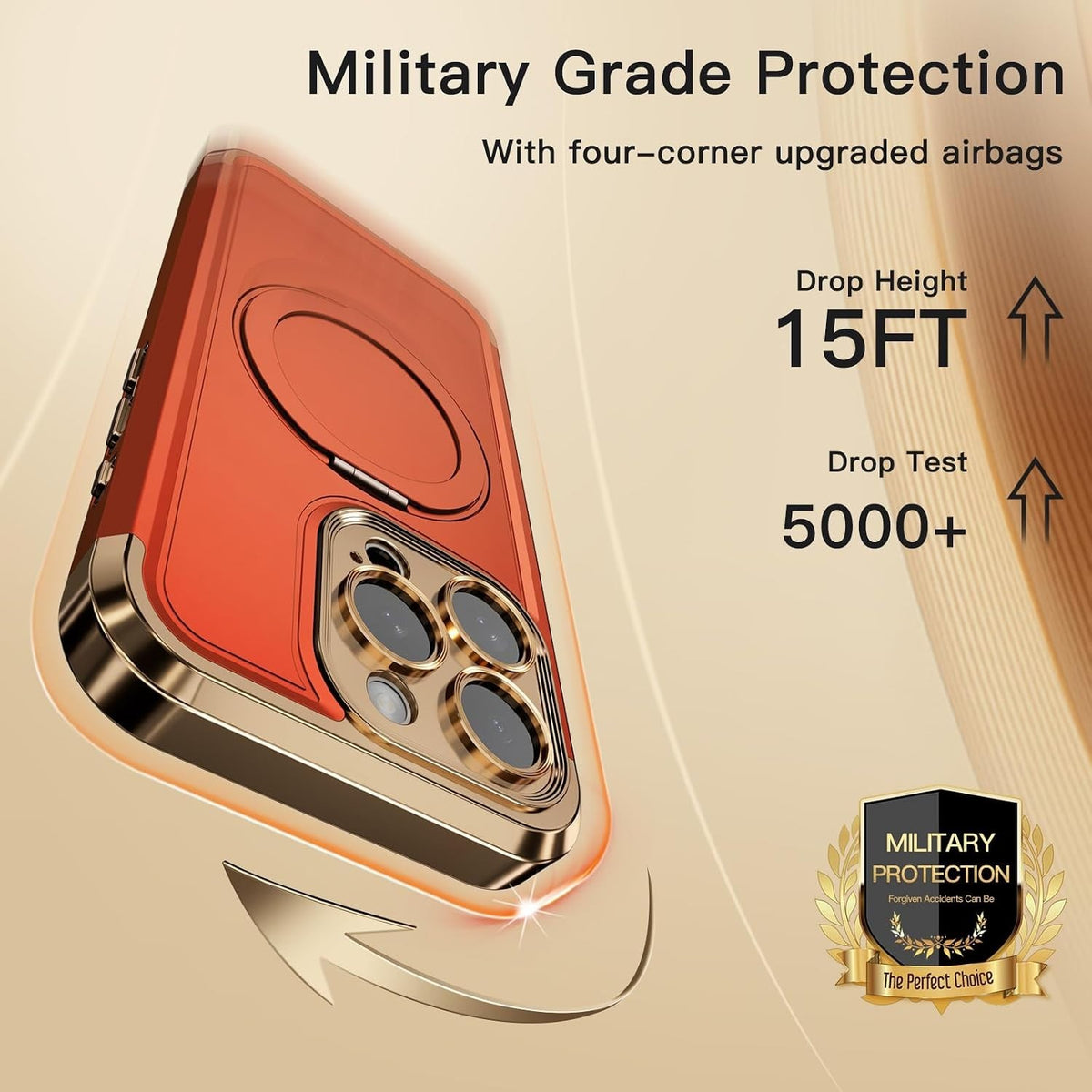 iPhone 15 Pro Max Magnetic Ring Kickstand Orange Gold - Image 5