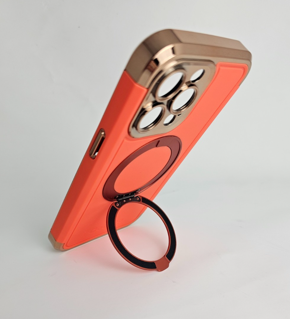 iPhone 15 Pro Max Magnetic Ring Kickstand Orange Gold - Image 11