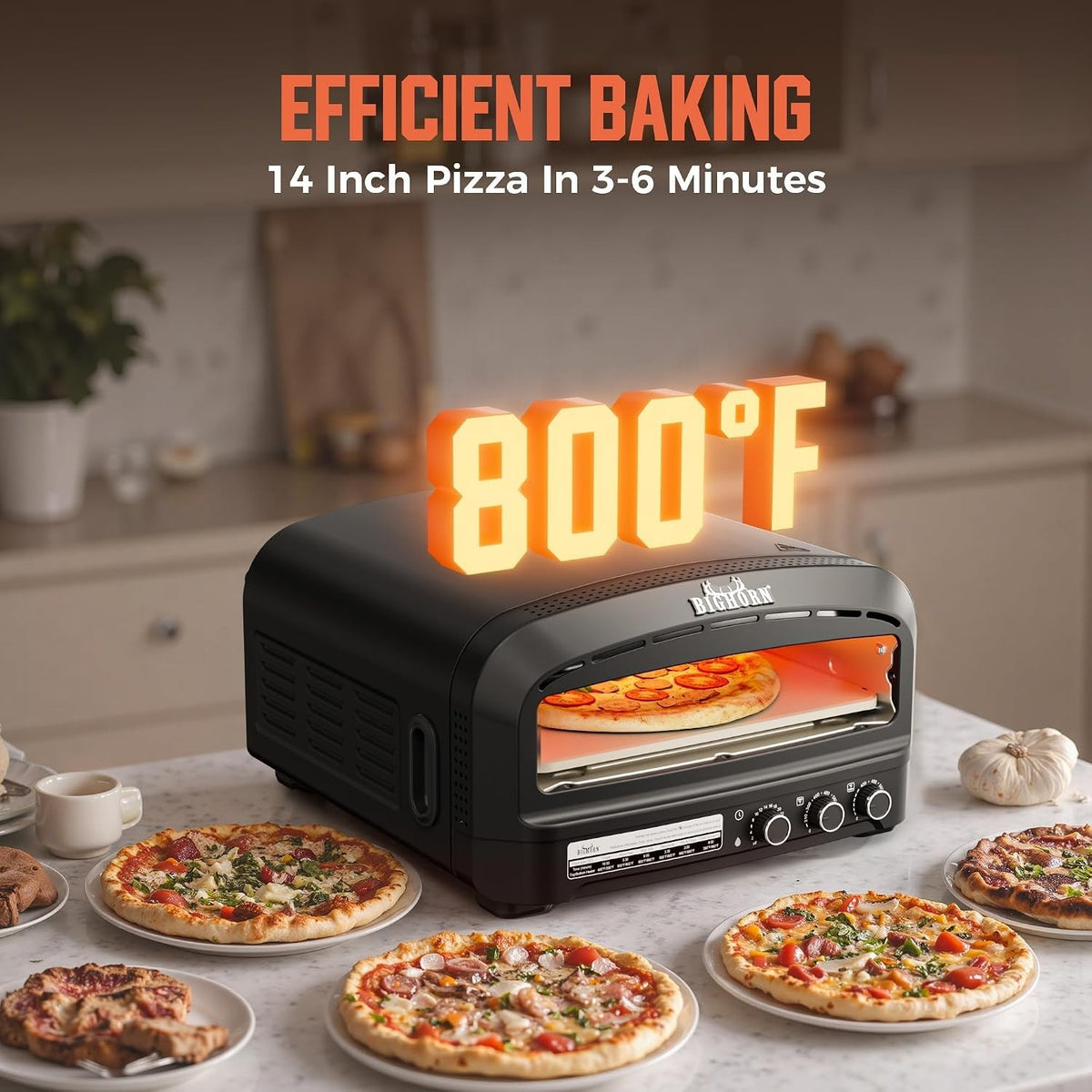 BIG HORN 14 Indoor Pizza Oven 850°F High-Heat Electric Pizza Oven - Image 2