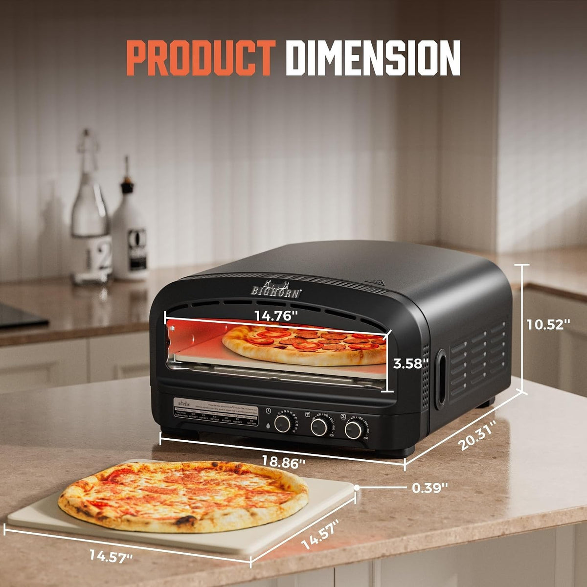 BIG HORN 14 Indoor Pizza Oven 850°F High-Heat Electric Pizza Oven - Image 3