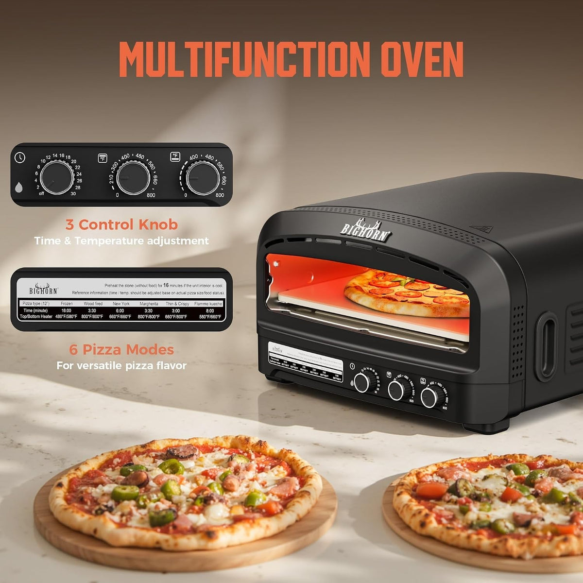 BIG HORN 14 Indoor Pizza Oven 850°F High-Heat Electric Pizza Oven - Image 5