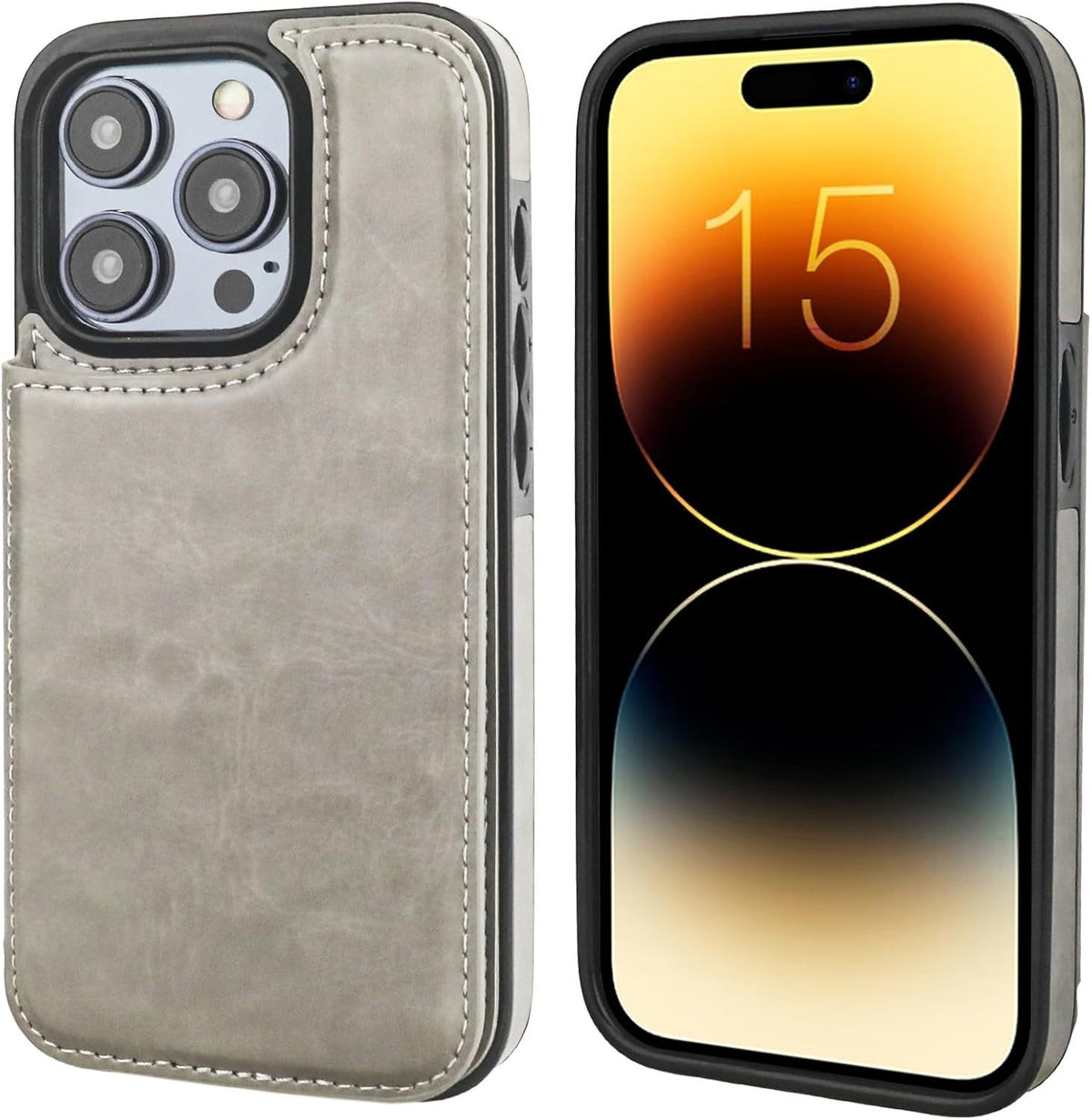iPhone 15 Pro Wallet Case Kickstand Gray - Image 1