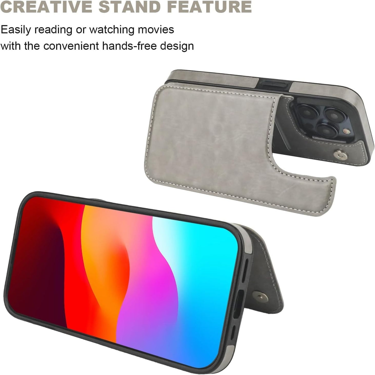 iPhone 15 Pro Wallet Case Kickstand Gray - Image 3