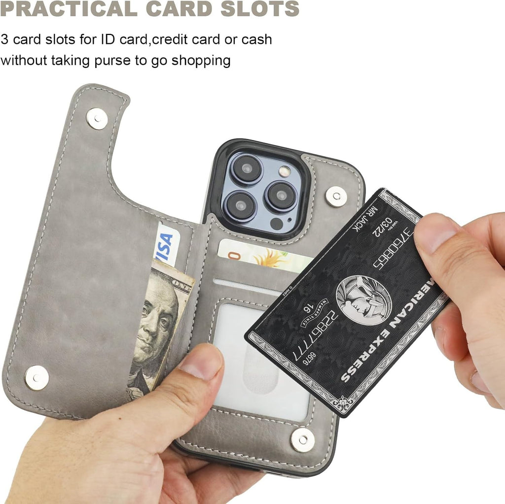 iPhone 15 Pro Wallet Case Kickstand Gray - Image 2