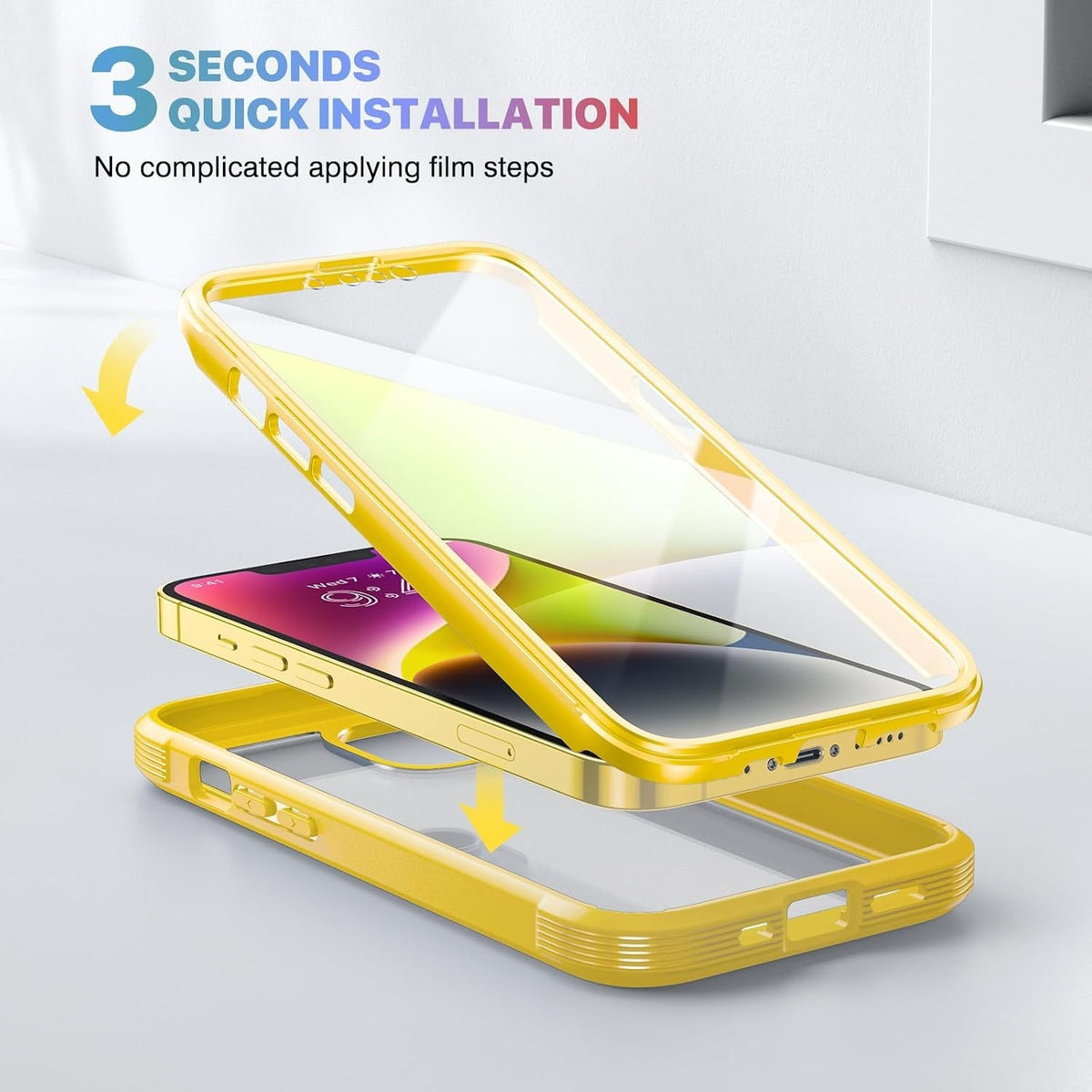 iPhone 14 Full Coverage Case Lemon Yellow Screen Protector - Image 2