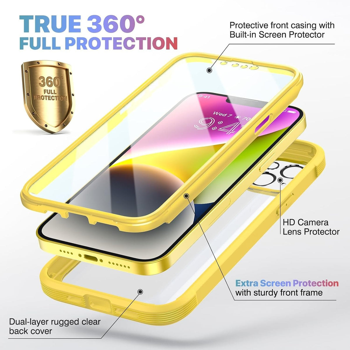 iPhone 14 Full Coverage Case Lemon Yellow Screen Protector - Image 6