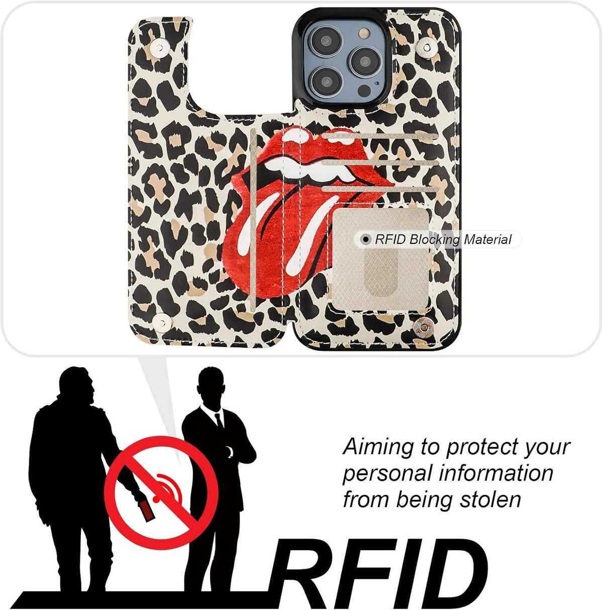 iPhone 14 Pro Max Wallet Case Leopard Tongue Lips Kiss - Image 3