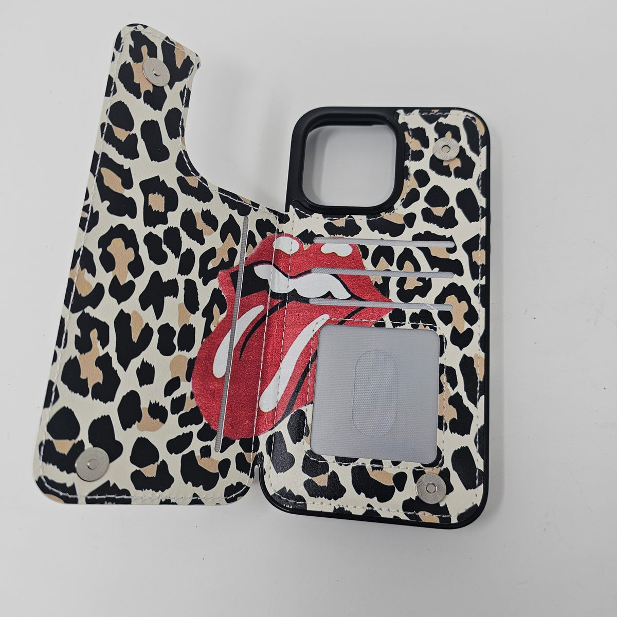 iPhone 14 Pro Max Wallet Case Leopard Tongue Lips Kiss - Image 6